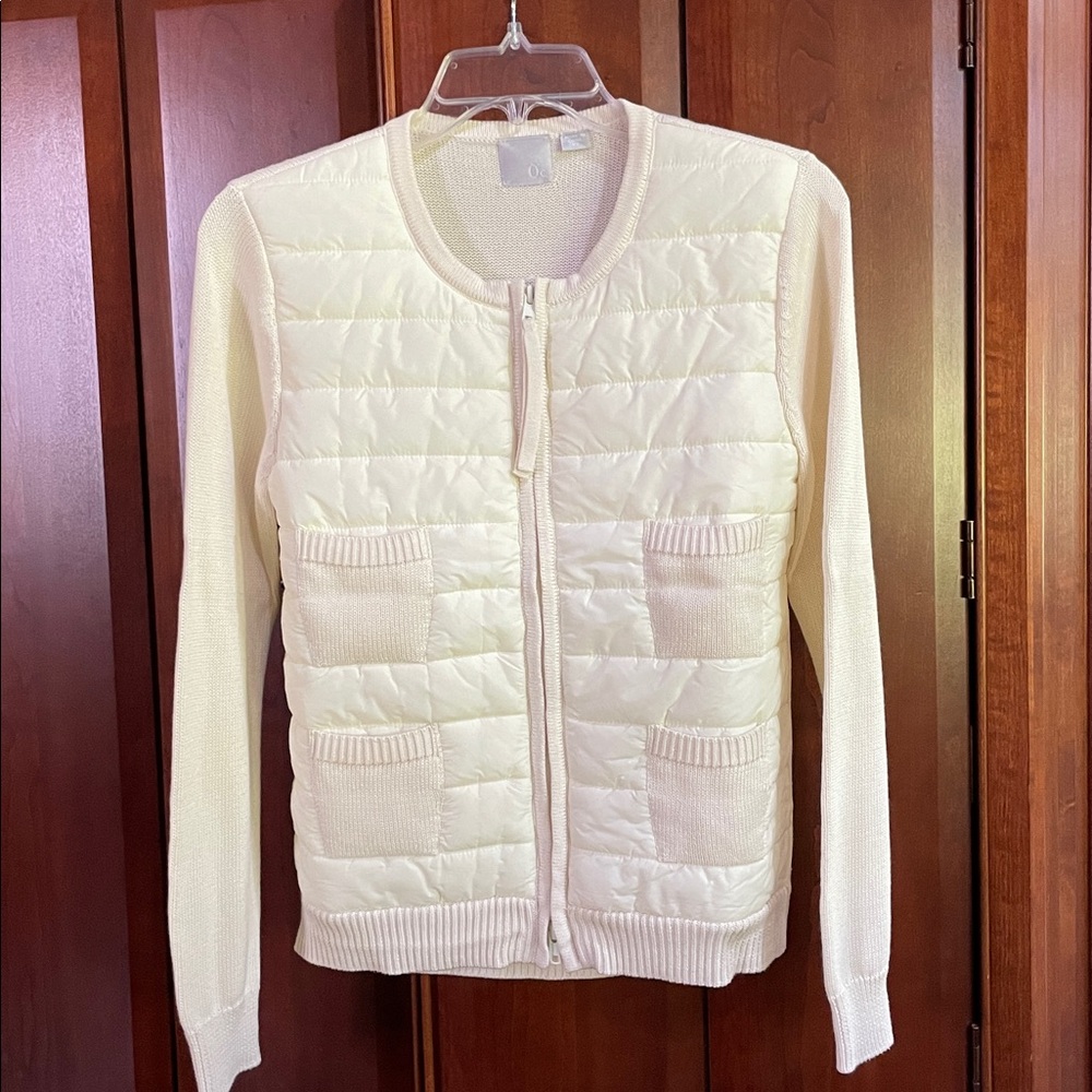 Cream Quilted Zip-Up Cardigan